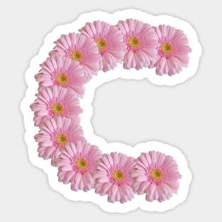 Letter C Pink Gerbera Daisy Typography Sticker